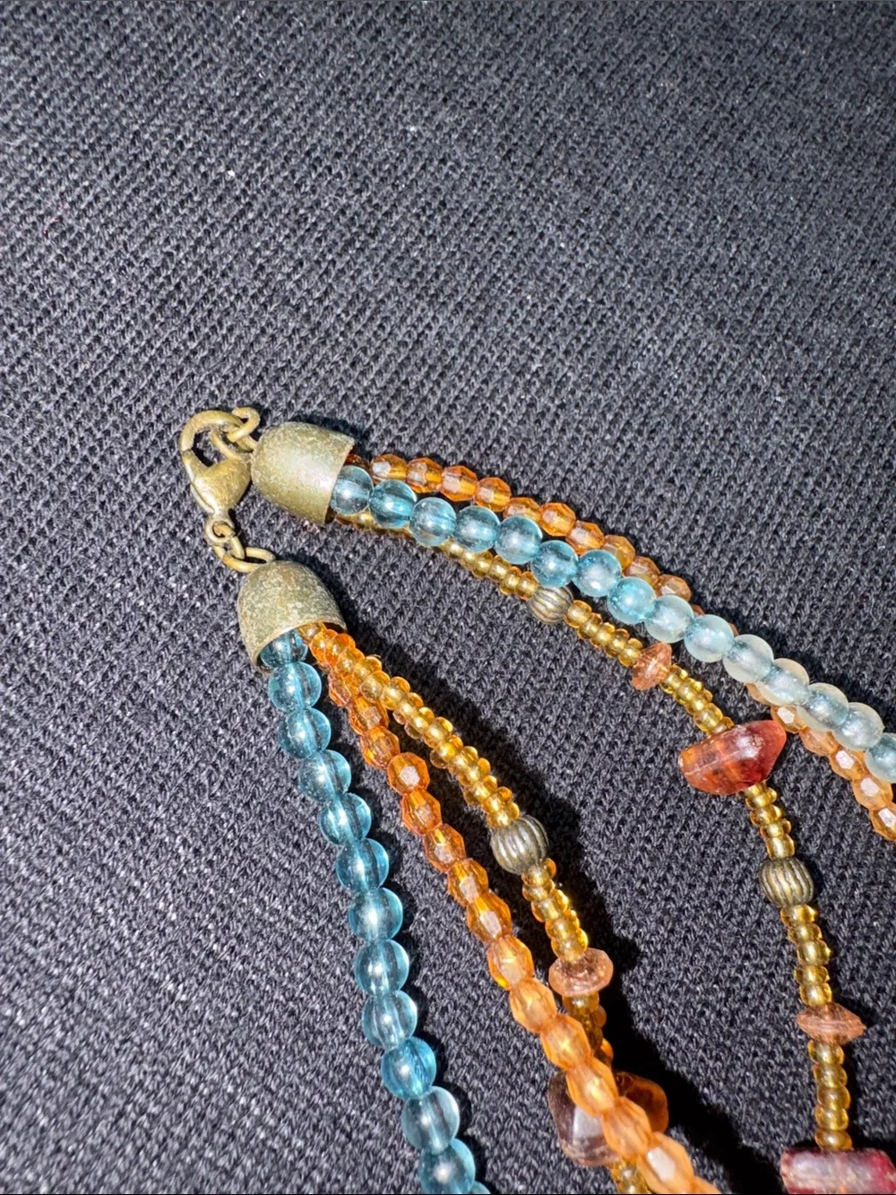 Multistrand Teal and Amber Beaded Pendant Necklace